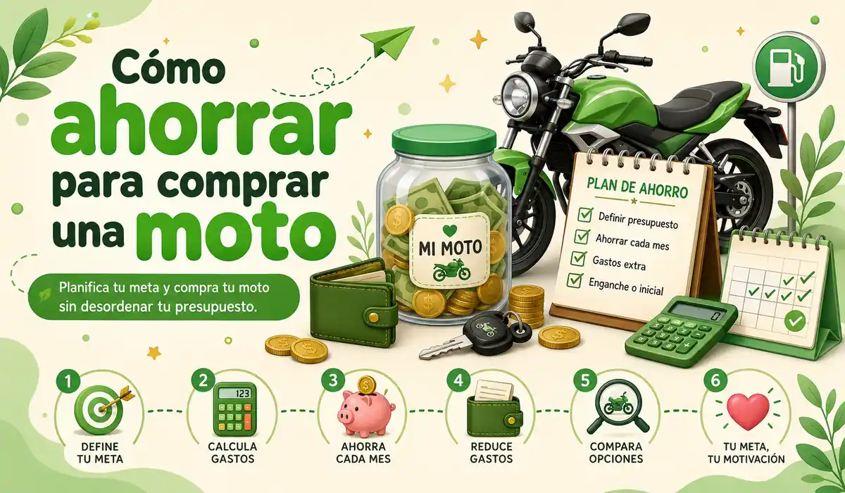 Plan de ahorro para comprar una moto con meta, monedas y calendario